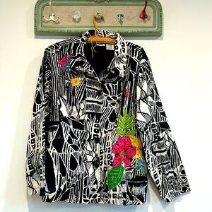 Vintage early 90s units woman embroidered statement shirt jacket plus size 2x